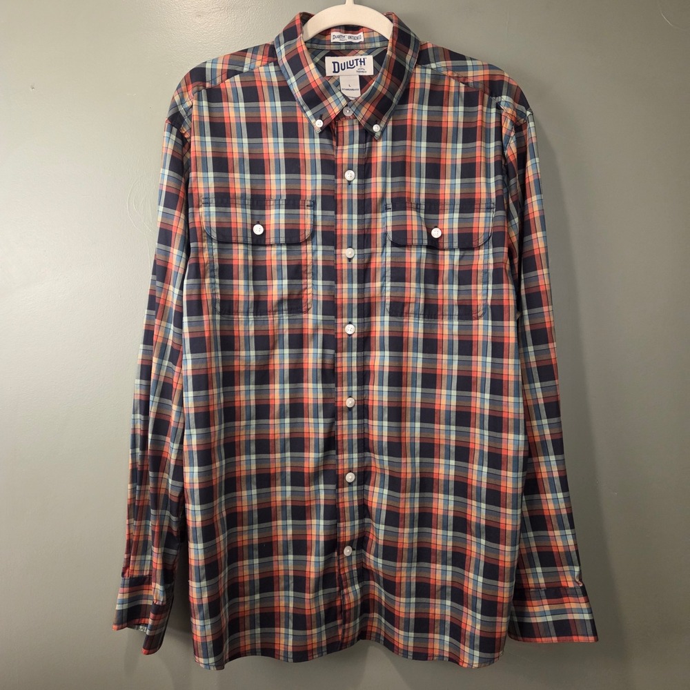 Duluth Trading Co Untucked Men's Long Sleeve Button Up Shirt Multi Plaid Size L